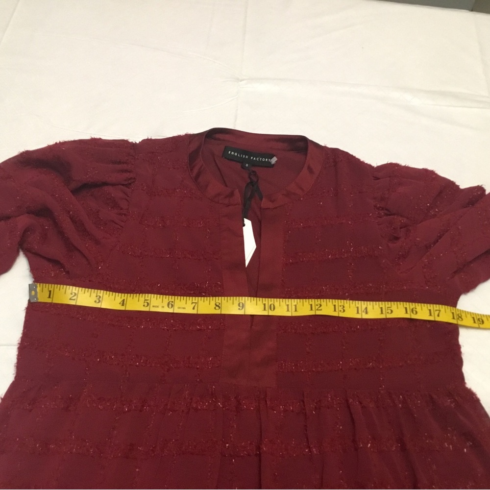 English Factory Burgundy Maxi Dress with Tie Sleeves - Picture 5 of 13